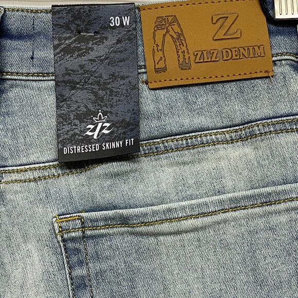 Men's Z ZLZ Distressed Skinny Fit Denim Blue Jeans 30W NWT 30x32 Ripped Stretch - Picture 8 of 11